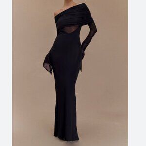 Meshki “Kaitlin” Black Sheer Sleeve Maxi Dress